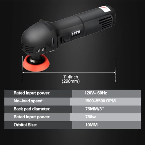 SPTA Mini Polishing Machine Buffer Rotary Polisher Auto Detailing Superpolish with 27Pcs Detail Polishing Pad Mix Size Kit Buffing Pad and 75mm ,100mm,140mm M14 Thread Extension shaft