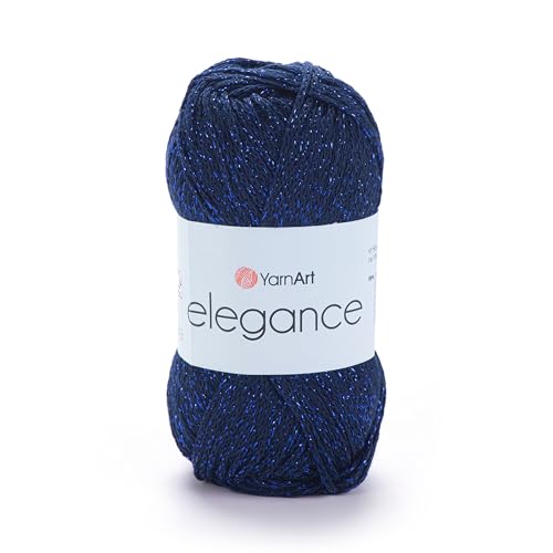 YarnArt Elegance Sparkly Yarn – Metallic Cotton Blend, Fine Sport for Knitting & Crochet, Lightweight Thread for Shawls & Sweaters, 50g (130m), Navy Blue (1, 105)