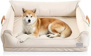 Waterproof Dog Bed, Detachable Pet Bed for Small/Medium-Sized Dogs, Synthetic Leather Anti-Slip Durable Dog Couch with Memory Foam, Resistant to Fur Adhesion Washable Cool and Breathable