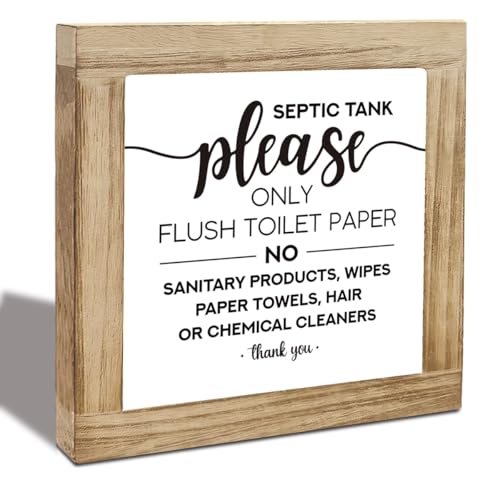 Septic Tank Sign Please Only Flush Toilet Paper Bathroom Wood Sign Funny Bathroom Rules Decor for Home RV Cabin Farmhouse Bathroom Decoration