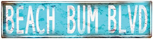 Beach Bum Blvd Metal Tin Sign | Beach House Home Decor Wall Art | 4 x 16 Inch