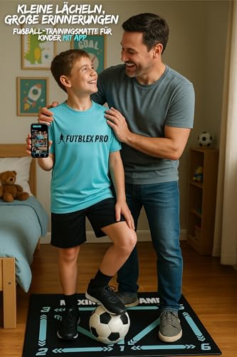 Trainingsmatte mit App – enthält Videos mit progressiven Routinen für Kinder, die die Technik, Beweglichkeit und Ballkontrolle verbessern, Tragetasche und personalisierte Box