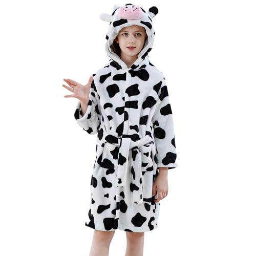 Image of MICHLEY Unisex Boys Girls Hooded Bathrobe Soft Fuzzy Toddler Cartoon Robe Animal Plush Sleepwear for Kids 3-13 Years