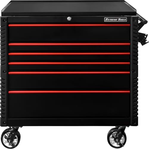 Extreme Tools EX Professional 6-Drawer Tool Cart - 41.75in.W x 25.75in.D x 43in.H, Black/Red, Model# EX4106TCBKRD