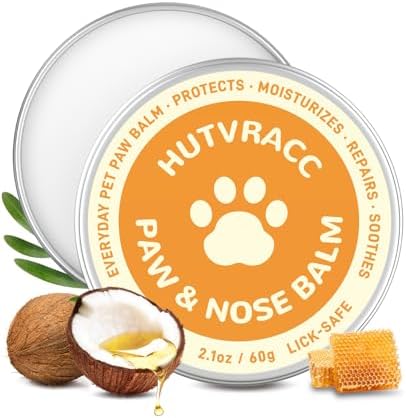 HUTVRACC Lick-Safe Dog Paw & Nose Balm | 2.1 oz All Natural Wax with Coconut Oil & Shea Butter | Winter Snow, Road Salt & Hot Pavement Protector | Moisturizer for Dry, Rough Pads & Snouts