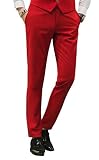 MOGU Mens Slim Fit Front Flat Casual Pants US Size 36 Bright Red