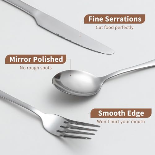 Cutlery Set for 6 People,24 Piece Stainless Steel Silverware Set,Silver Flatware Set with Spoon Knife and Fork,Mixed Cutlery Sets,Dishwasher Safe,Easy Clean, Mirror Polished - Image 4