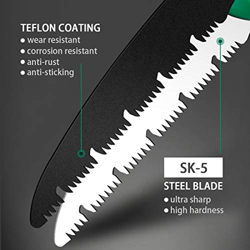 Bearhard Folding Saw, Pruning Wood Hand Saw, 10 Inch SK-5 Carbon Steel Blade with Triple Cut Teeth & Teflon Coating, w/Secure Lock Comfort Non-slip Grip for Camping, Pruning, Wood Working