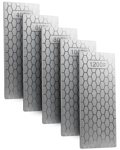 HIPULX Diamond Sharpening Stone Set, 5-Piece 400 to 1200 Grit Knife Sharpening Stone with Non-Slip Base, Honing Stone for Kitchen Knives, Chisels, Tools & Ceramic Knives