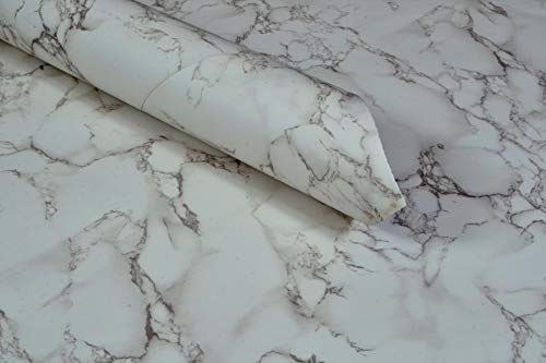 Image of Self Adhesive Gloss Vinyl Wrap Film, High Gloss Marble Furniture Film Wallpaper (24 * 48 inch, Rustic White)