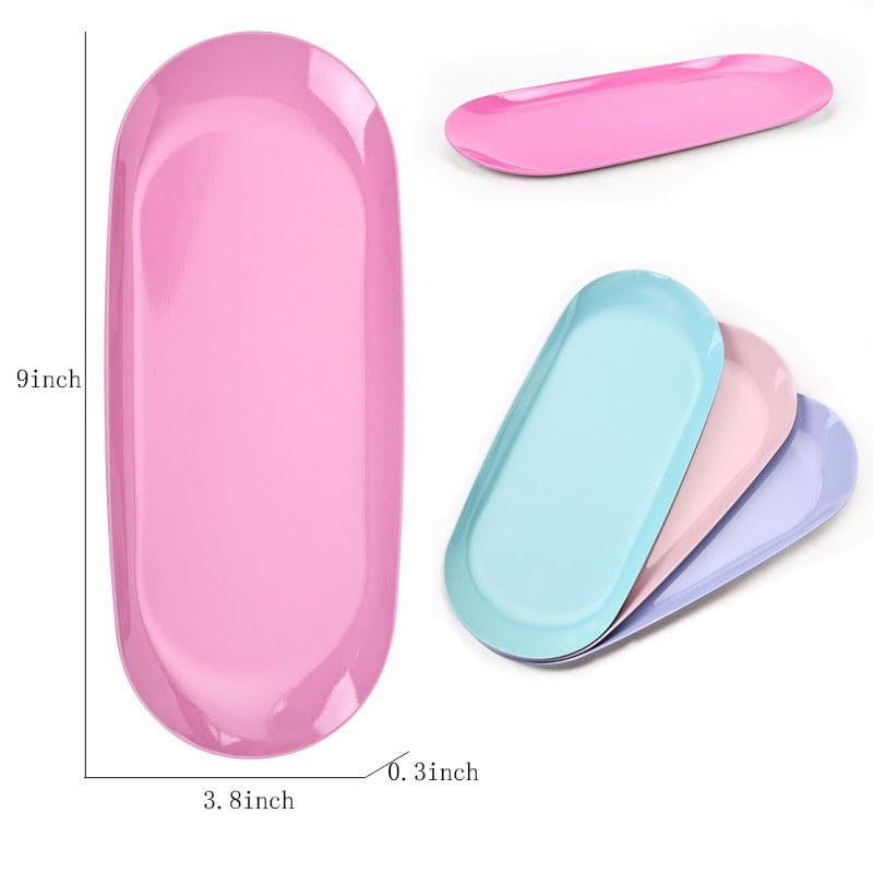 CXUEMH Small Jewelry Tray, Multifunctional Oval Metal Storage Tray, 2 Pack Stainless Steel Decorative Trays Bathroom Tray Makeup Cosmetic Trays Towel Napkin Tray Storage Organizer (Flesh Pink)