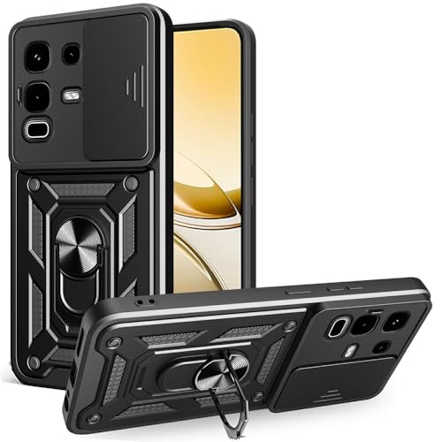 Image of Heavy Duty Back Case Cover for Infinix Note 50s 5G, Shockproof Infinix Note 50s Back Cover, Ring Case with Kickstand and Camera Protection Shutter - Black