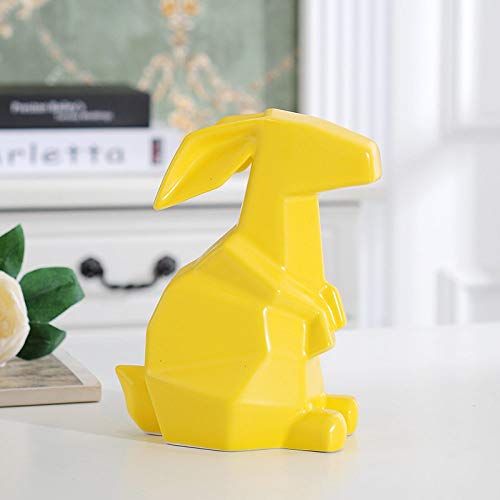 Artisanat céramique abstrait : statuette lapin jaune unique - 2
