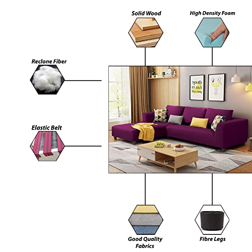 Image of Galib RHS 4 Seater L Shape Sofa Set for Living Room (Purple) Premium Fabric