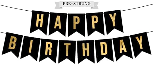 Pre-strung Happy Birthday Banner - No DIY - Black Birthday Party ...