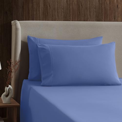 Image of Nestl Split King Bed Sheet Set - Calm Blue - 5-Piece Deep Pocket | Instantly Soft, Night-One Ready (No Wash Required). Fits 16-Inch Deep Pockets, 360-Degree Elastic Grip