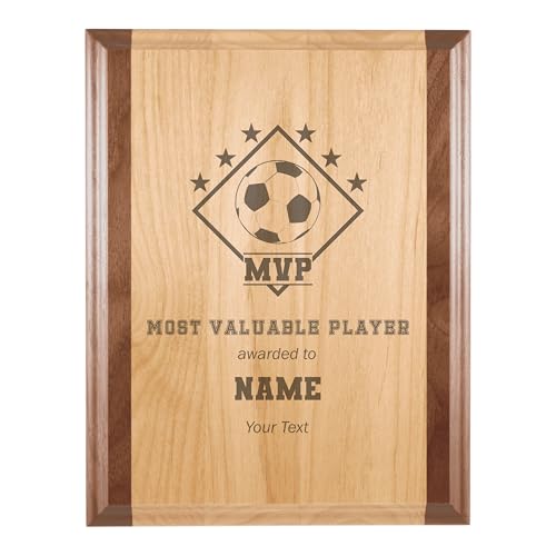 Custom MVP Award for Soccer Player with Personalized Text Sports Gift Ideas for Women or Men Engraved Natural Wood Plaque (7x9 Walnut Trim)