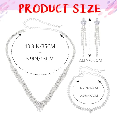 Sixexey Rhinestone Wedding Jewelry Set Silver Bridal Necklace Earrings Party Prom Costume Jewelry Accessories for Women4