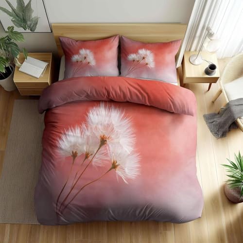 Funda Nordica Cama 90 Flores Funda de Edredón 135x200 cm 3D Dandelion Ropa de Cama 3 Piezas de Microfibra Hipoalergénica y 2 Fundas de Almohada 50x75cm, t1927
