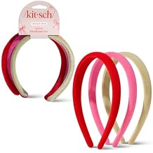 Kitsch Velvet Headbands for Women & Girls - No-Slip, Comfortable, Lightweight & Gentle on Hair Ideal Hair Accessories for Everyday Looks - Pink, Red & Green, 3pcs