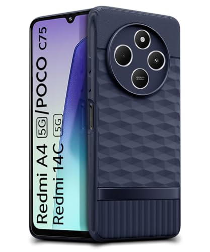Image of WOW IMAGINE Back Cover for Redmi A4 5G | Poco C75 | 14C 5G | Poco M7 with Hexa Cube Design | Ultra Slim Rubberised Case | Inner Velvet Fabric | Silicone Flexible Mobile Case | Camera Protection - Blue