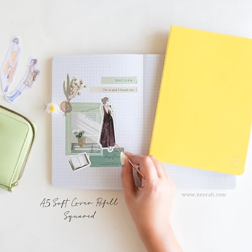Image of NEORAH - A5 Checked Notebook (Square Ruling) SOFT COVER | Organiser REFILL | 110 GSM | 160 pages (Size 21 cm x 14.8 cm) Planner Journaling Writing Note Taking Diary, Travellers Journa l- Yellow