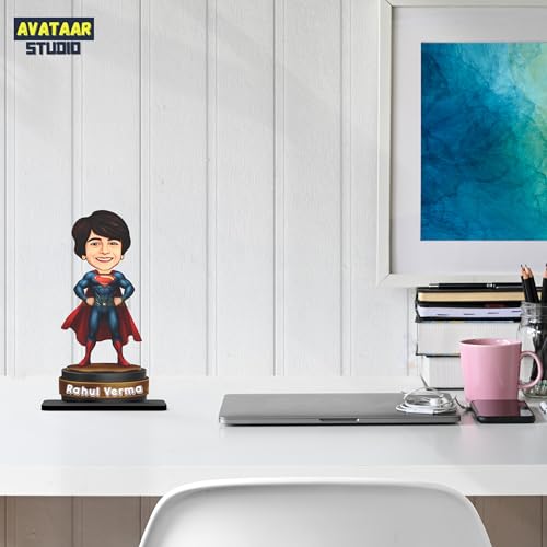 Image of Personalized Gift for Kids, Friends Character Caricature Photo Frame Unique Design Customized Gift for Children, Return Gift Idea (Superman, 7 INCHES)