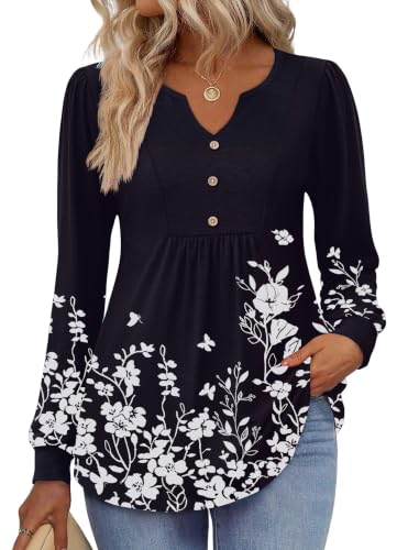 Image of Zeagoo Womens Long Sleeve Tops Fall V Neck Shirt Casual Pleated Tunic Top