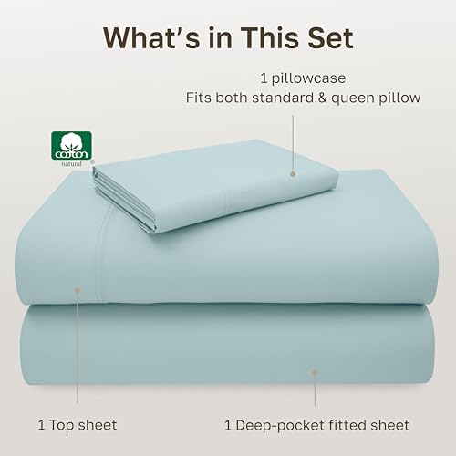 Image of California Design Den Luxury Twin Sheet Set - 100% Cotton, 600 Thread Count Deep Pocket Twin Sheets, Soft Hotel-Quality Bedding with Sateen Weave - Seafoam