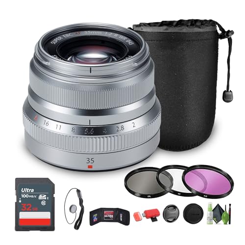 FUJIFILM XF 35mm f-2 R WR Prime Lens (Silver) with Filter Kit Bundle