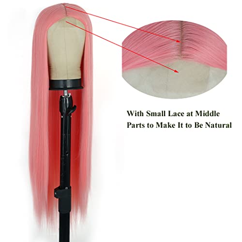 TANTAKO® Parrucca Rosa Lunga in Pizzo Sintetico