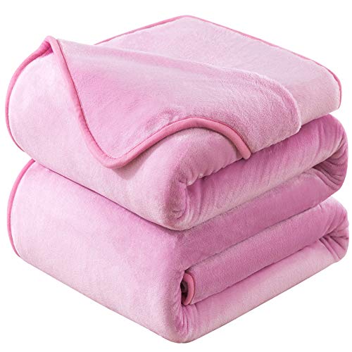 Flannel Fleece Queen Size Summer Blanket All Season 350Gsm Lightweight Throw For The Bed Extra Soft Brush Fabric Winter Warm Sofa Blanket 90" X 90"(Pink Queen) #TOP7