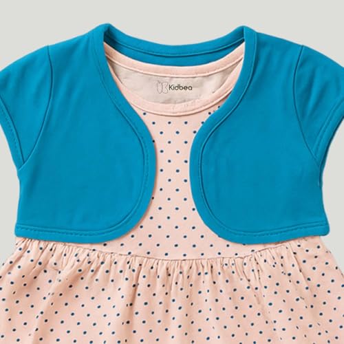 Image of Kidbea Baby Girls' Floral A-Line Frock with Shrug | Cotton Casual Wear, Printed Dress for Infant Kids (Peach, 6-12 Months)