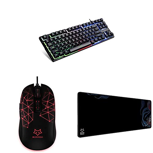 Image of EvoFox Fireblade Gaming Wired Keyboard with LED Backlit, EvoFox Phantom Wired Gaming Mouse with 7 Programmable Macros Buttons and EvoFox Falcon X85 Multifunctional Gaming Mouse Pad /Desk Pad Combo