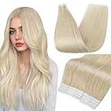 Picture of Full Shine Tape in Hair Extensions Human Hair 12 Inch Straight Tape in Extensions 30 Grams Tape in Hair Extensions Color 60 Platinum Blonde Tape in Hair Extensions Remy Human Hair Extensions 20Pcs