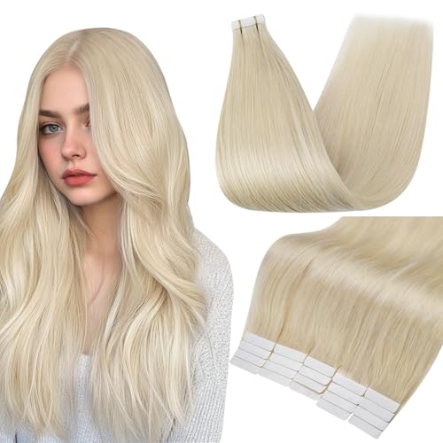 Image of Full Shine Human Hair Tape in Extensions, Ash Blonde 18 Inch | 50g 20PCS, Brazilian Straight Tape Ins Human Hair Extensions Invisible Seamless Natural Volume Thick End for Wedding