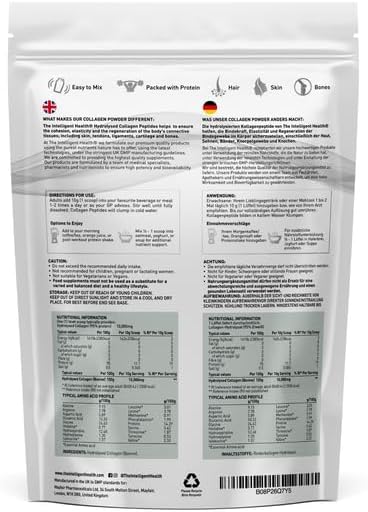 Miniatura 9 de The Intelligent Health Péptidos de colágeno hidrolizados en polvo, alimentados con pasto, alto en proteínas, sin sabor, sin gluten, apto para paleo