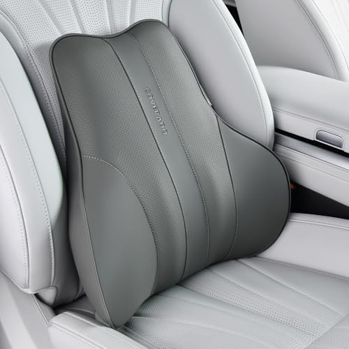 Image of Coverado Lumbar Support Pillow for Car, Ergonomic Memory Foam Back Pillow for Office Chair, Back Cushion for Back Pain Relief, PU Leather Car Lumbar Support for Driving Seat