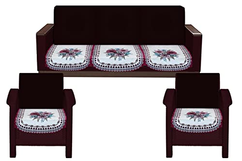 Image of The Furnishing Tree Velvet Floral Pattern 5 Pieces Bottom only 5 Seater Sofa Cover Set Pink