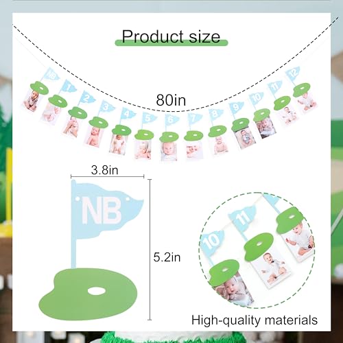 Image of Golf 12 Monthly Photo Banner - Hole In One Monthly Photo Banner,Newborn To 12 Months Banner,Baby's First Year Golf Themed Birthday(blue)