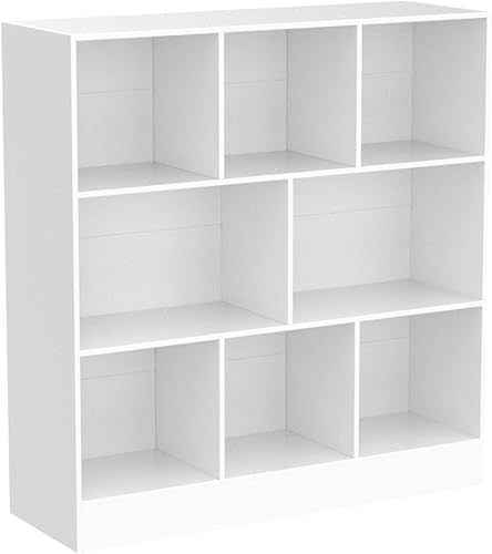 Miniatura 4 de YAHARBO Estantería blanca de 3 niveles, estantería horizontal amplia y moderna, estante bajo de madera, armario de almacenamiento amplio con base,