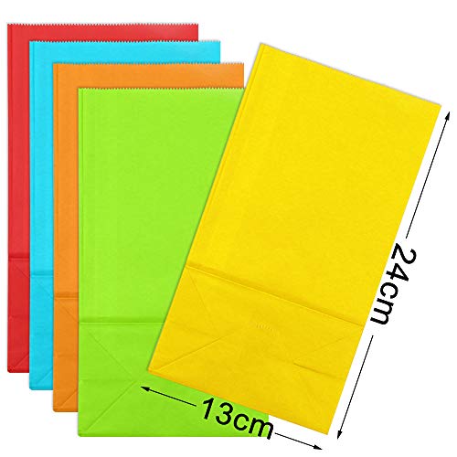 Newbested 50 Pack Small Rainbow Bright Color Kraft Paper Bags,Flat Bottom Grocery Wrapped Treat Goody Bags For Craft,Birthdays,Baby Showers,Wedding,Party Favor(5 Colors,5.1" X 3.1" X 9.4") #TOP1