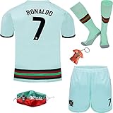Mokiss Portugal Ronaldo #7 Auswärtstrikot Kinder Fußballtrikot und Shorts Socken Jugendgrößen (Auswärt,30)
