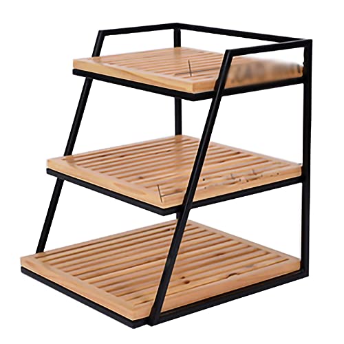 Preisvergleich Produktbild Laptopständer Dreischichtige Zedern-Tablett-Eisenständer, Brotkuchen-Trockenfrucht-Display-Rack ordnungsgemäß Lagerung (Color : Black, Size : 345 * 360 * 400cm)