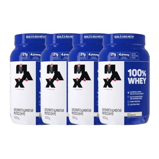 Kit 4 100% Whey Max Titanium Pote 900g Baunilha Suplemento