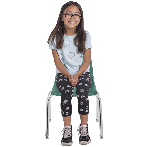Image of FDP 12 inch School Stack Chair, Stacking Student Seat with Chromed Steel Legs and Swivel Glides for Classroom, Homeschool or Learning Space - Green (2-Pack), 14333-GN