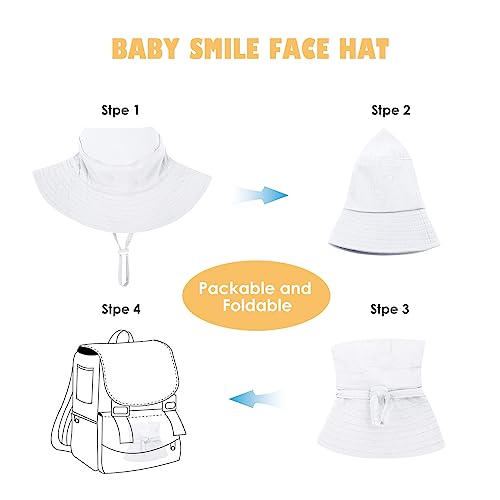 Baby Sun Hat Smile Face Hat Toddler Upf 50+ Sun Protective Bucket Hat Baby Boy Girl Summer Beach Hat Adjustable Cap 01 White 2-4T #TOP5