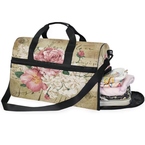 Travel Duffels Vintage Shabby Chic Pink Rose Flowers Duffle Bag Luggage Sports Gym for Women & Men2