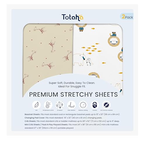 Image of TotAha Changing Pad Cover, Buttery Soft Diaper Changing Pad Covers for Girls Boys, Super Stretchy Jersey Knit Changing Table Covers, 5'' Deep Pocket, 2 Pack