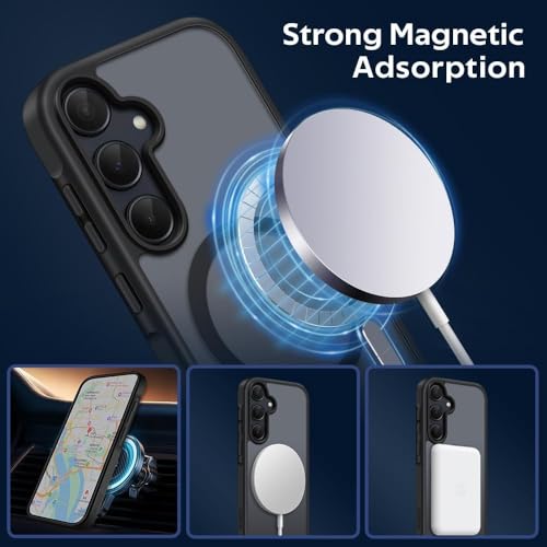 Image of Elzzi Magnetic Magsafe Designed for Samsung A55 5G Case Translucent Matte Hard PC + TPU Back Cover [Compatible with MagSafe] Phone Case (Black)